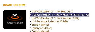 UVI Workstation Download Auswahl