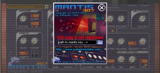 subatomic labs - mantis 307 synthesizer plugin vst NAG SCREEN