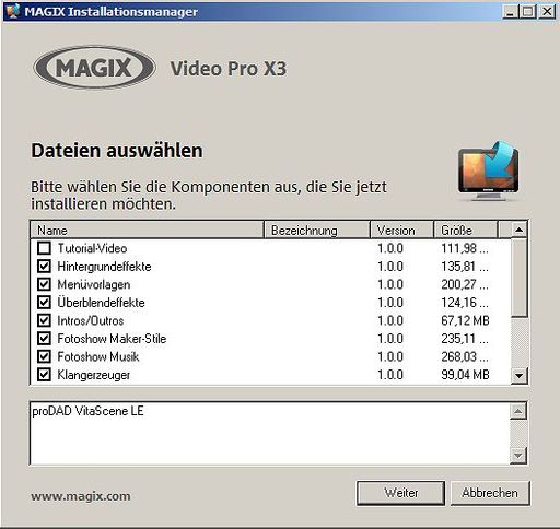 MAGIX VIDEO Pro X 3 Zusätzliche Komponenten download + installation