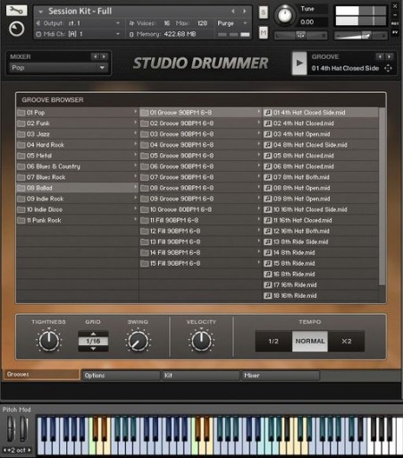 Test NI StudioDrummer Grooves Auswahl