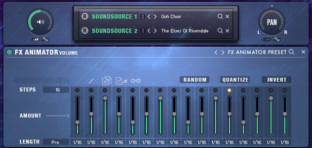 Der Step Editor für Volume oder Pan des Sound Core in der klassischen Ansicht.