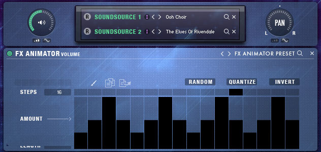 Der Step Editor für Volume oder Pan des Sound Core in der modernen Ansicht, die ein schnelleres Editieren der Steps erlaubt.