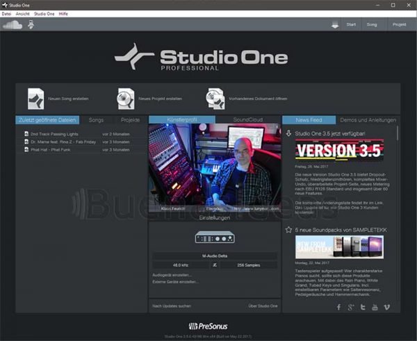 Presonus Studio One 3.5 Startscreen