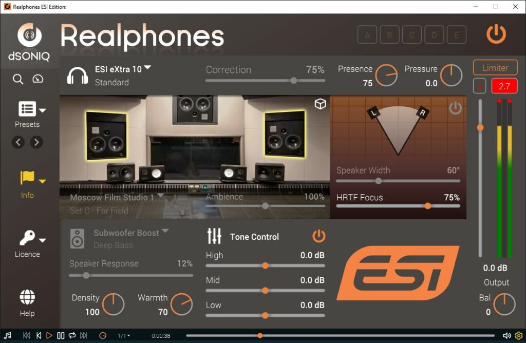 dSONIQ Realphones ESI Edition GUI