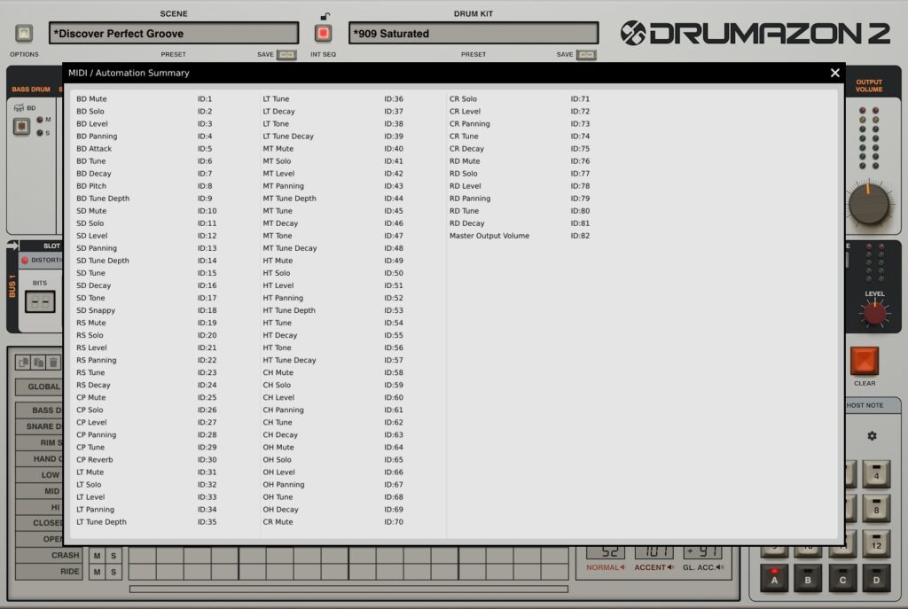 DRUMAZON 2 - MIDI- und Automationsbelegung